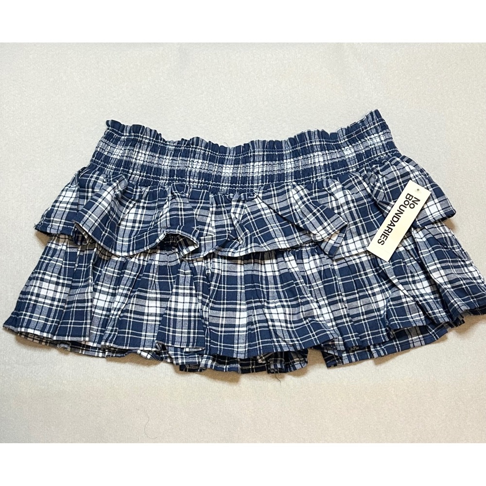 No Boundaries Cadet Blue Plaid Ruffle Mini Skort High Rise Large 12-14 NWT